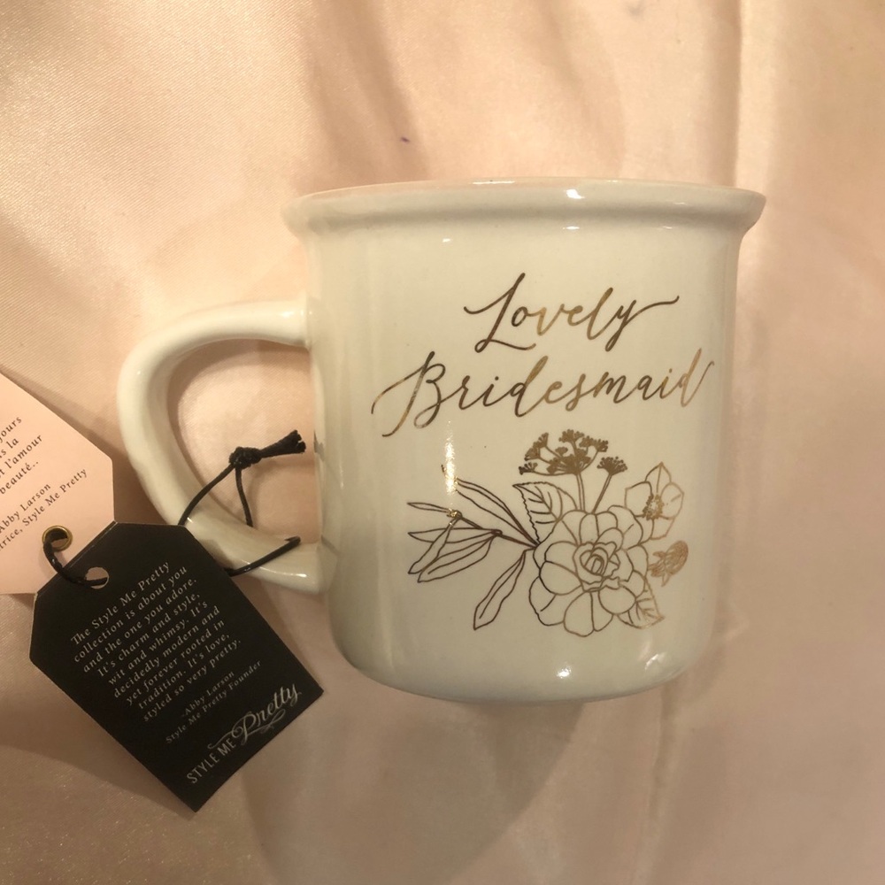 Gartner Studios White Ceramic 'Style Me Pretty' Mug with Tags.  Four (4) pack